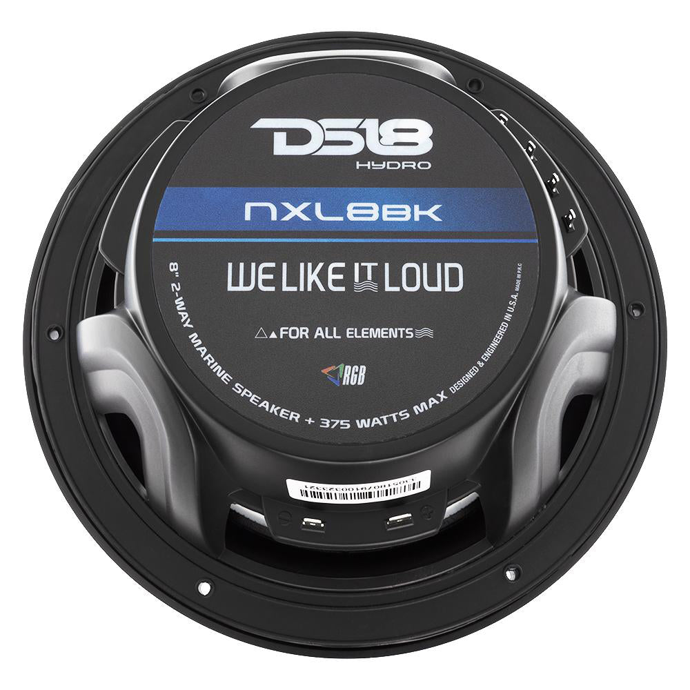 DS18 HYDRO 8" 2-Way Marine Speakers w/RGB LED Lights 375W - Matte Black [NXL-8BK]