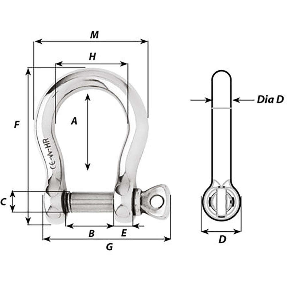 Wichard HR Bow Shackle - 14mm Diameter - 35/64" [11240W]